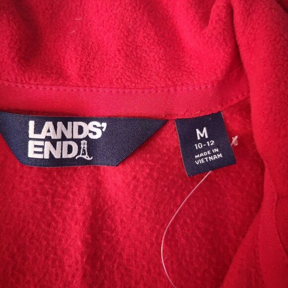 Lands End Ladies Size Medium Fitted Red 1/4 Zip Fleece Pullover - Picture 3 of 9